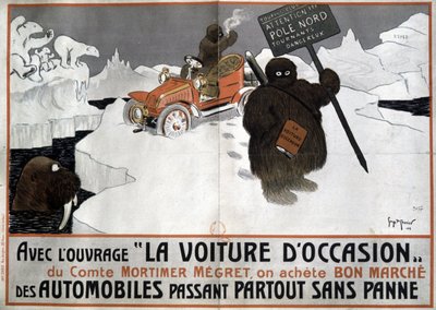 Anuncio de libro de Mortimer Megret sobre la compra de un coche de segunda mano, 1904 de Georges Meunier
